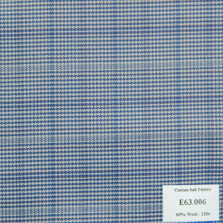 E63.006 Kevinlli V5 - Vải Suit 60% Wool - Xanh Dương Caro